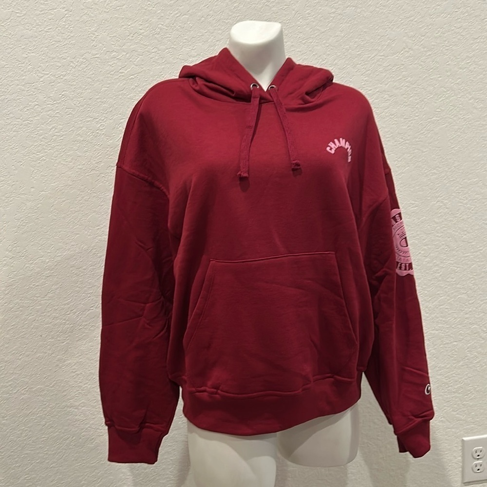 Womens Champion Powerblend Relaxed Hoodie with Patch